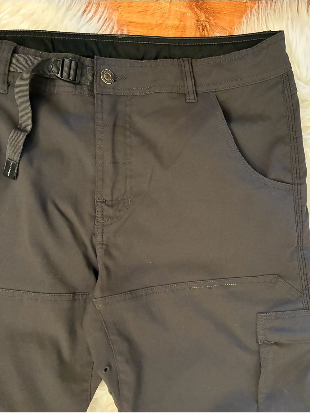 PrAna ORIGINAL Stretch Zion Pant Snap Roll Up Med x 32 1/2” Charcoal Gray Hiking - Picture 5 of 16
